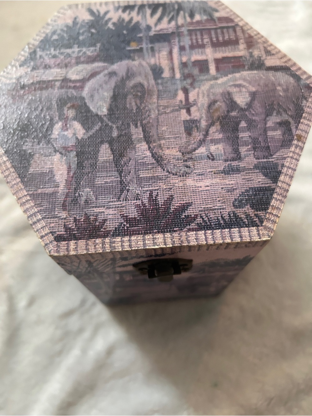 Hexagon Elephant Keepsake Box in Lavender Tones